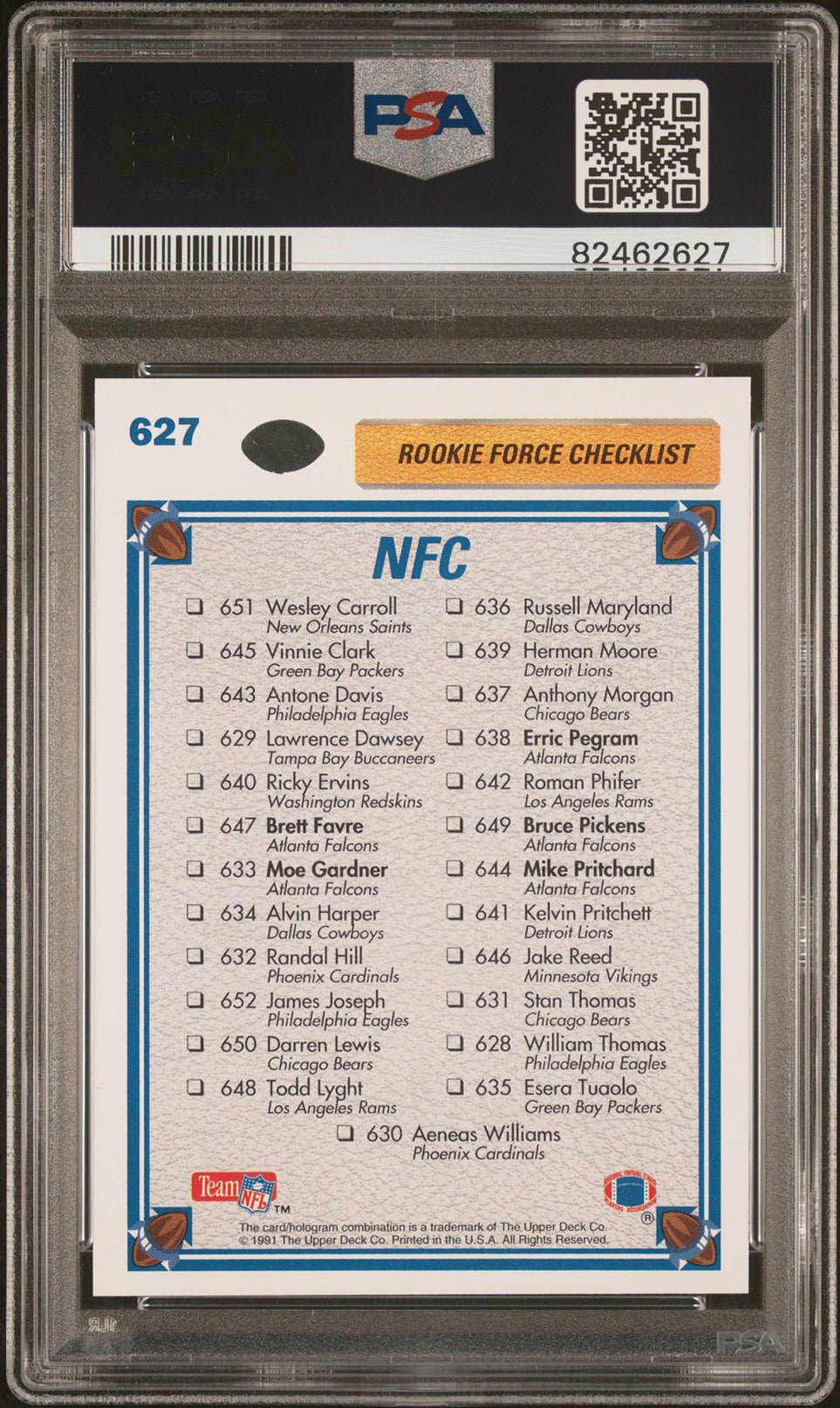 BRETT FAVRE PSA 9 1991 Upper Deck NFC Checklist #627 C1 Football Base Graded Cards - Hobby Gems