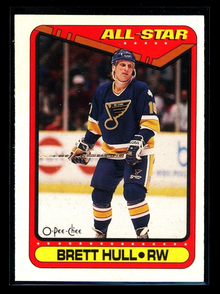BRETT HULL 1990-91 O-Pee-Chee All-Star #195 Hockey Base - Hobby Gems
