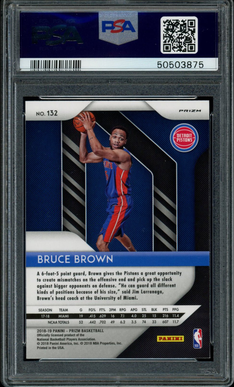 BRUCE BROWN PSA 10 2018-19 Panini Prizm RC Silver Prizm #132 Basketball Graded Cards Parallel RC - Hobby Gems