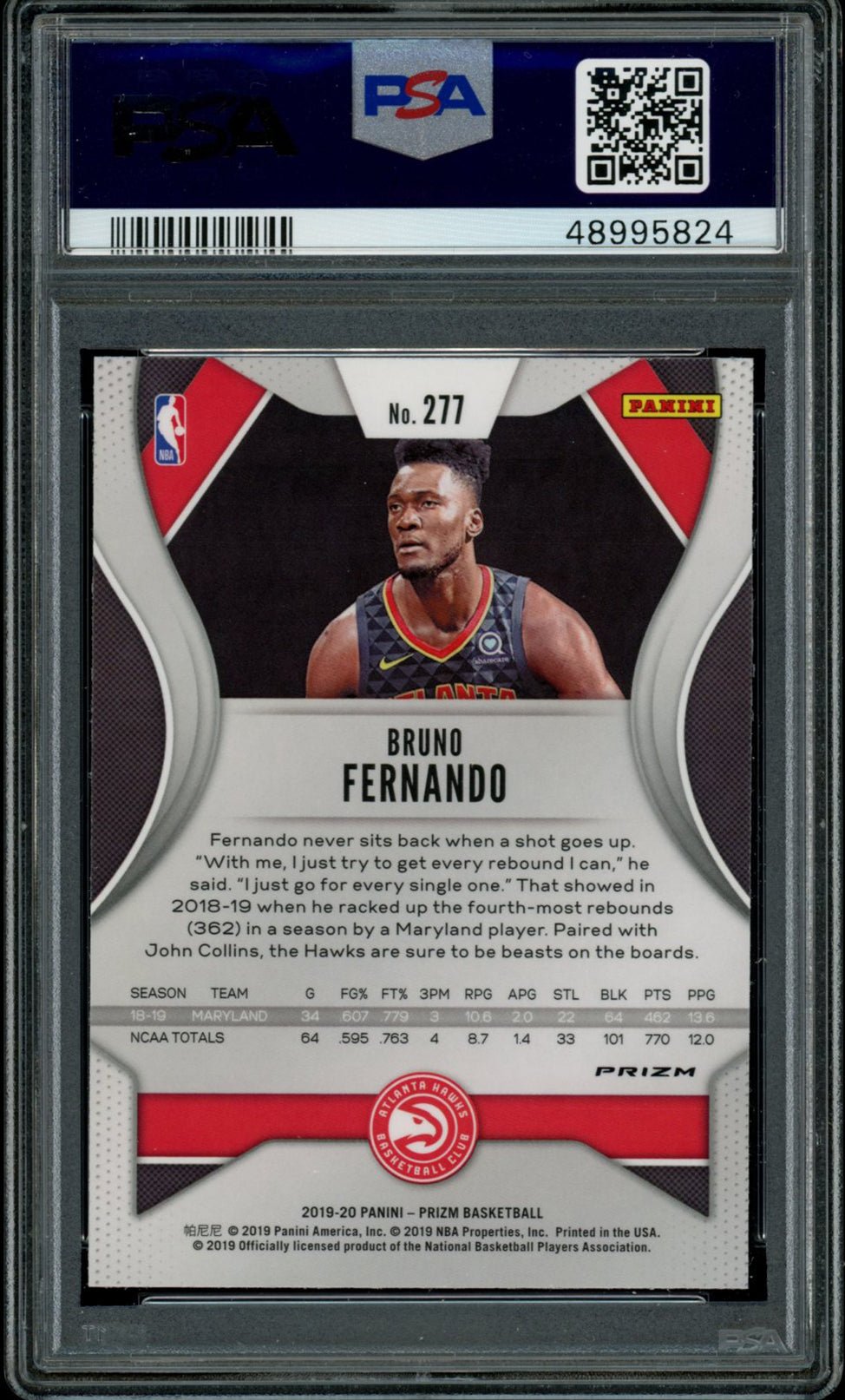 BRUNO FERNANDO PSA 10 2019-20 Panini Prizm RC Silver Prizm #277 Basketball Graded Cards Parallel RC - Hobby Gems