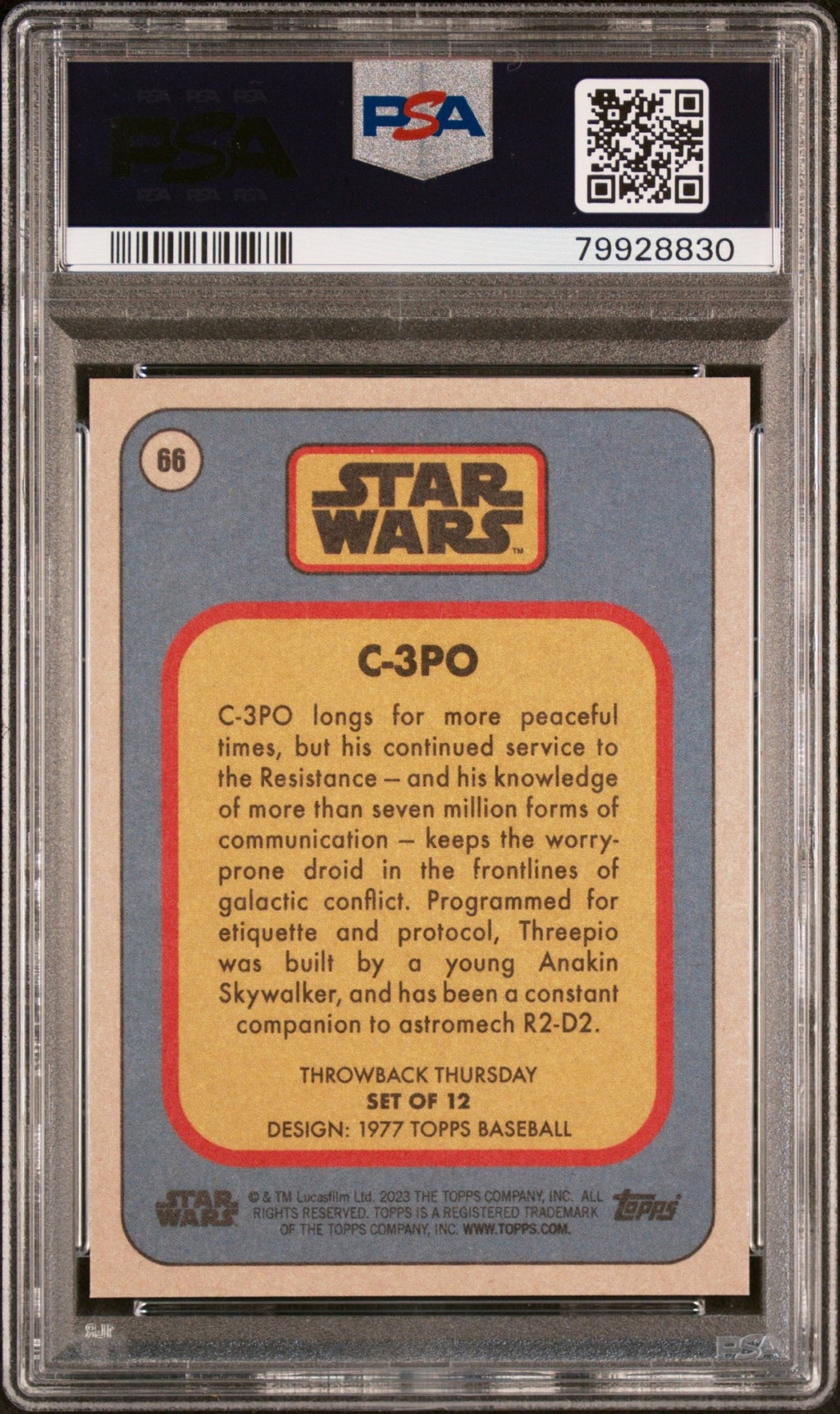 C-3PO PSA 10 2023 Topps Star Wars Throwback Thursday TBT Bronze #66 06/10 Star Wars Graded Cards Insert Serial Numbered - Hobby Gems