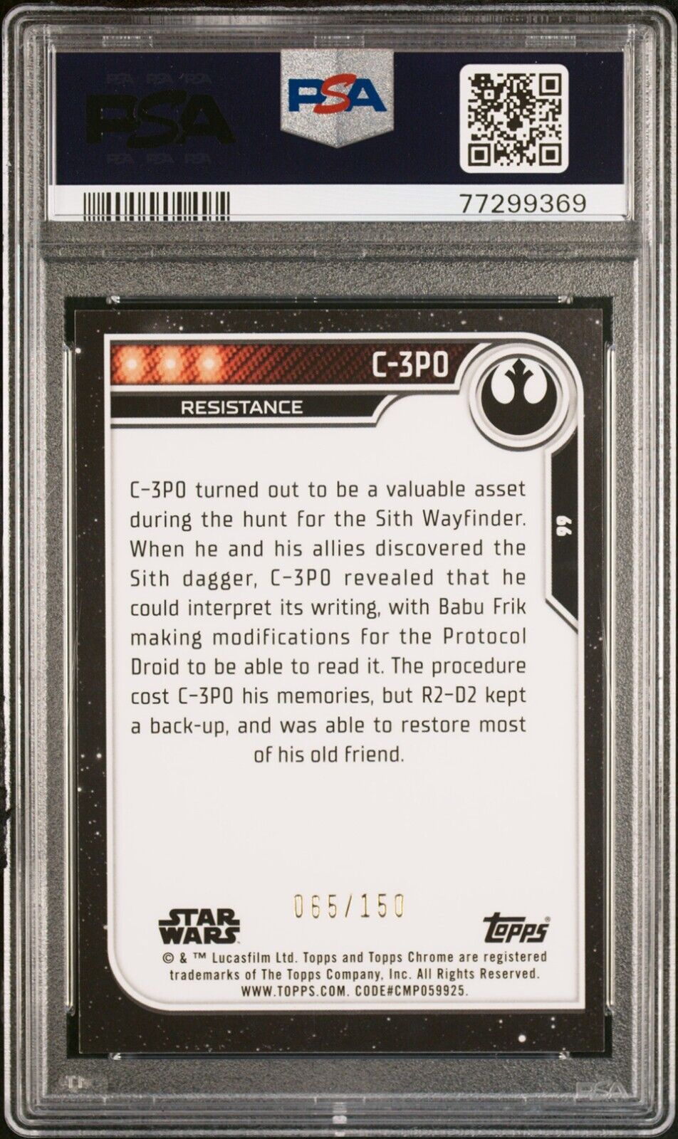 C-3PO PSA 9 2023 Topps Chrome Star Wars Blue Refractor #66 65/150 Star Wars Graded Cards Parallel Serial Numbered - Hobby Gems