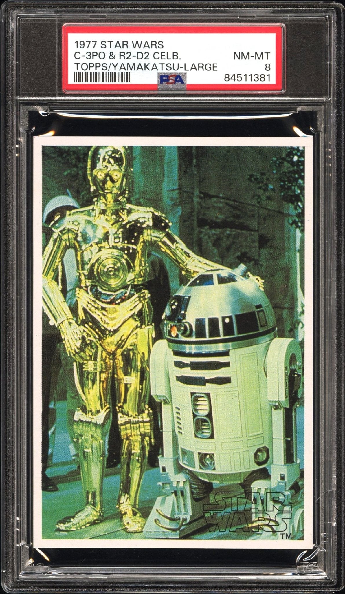 C-3PO & R2-D2 PSA 8 1977 Star Wars Topps Yamakatsu Large Celebrate C1 Star Wars Base Graded Cards - Hobby Gems