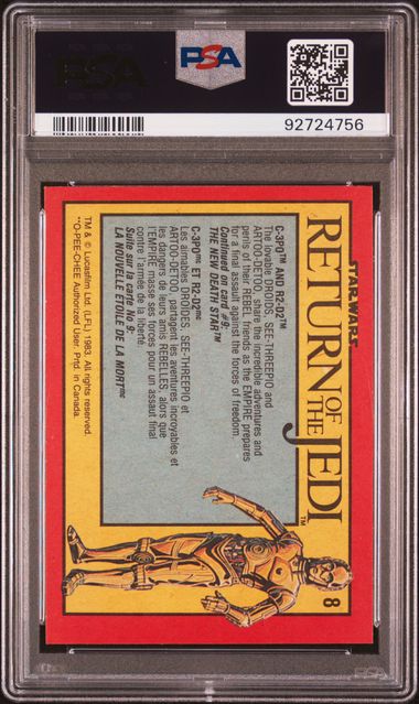 C - 3PO R2 - D2 PSA 8 1983 O - Pee - Chee Star Wars Return of the Jedi #8 C1 Star Wars Base Graded Cards - Hobby Gems