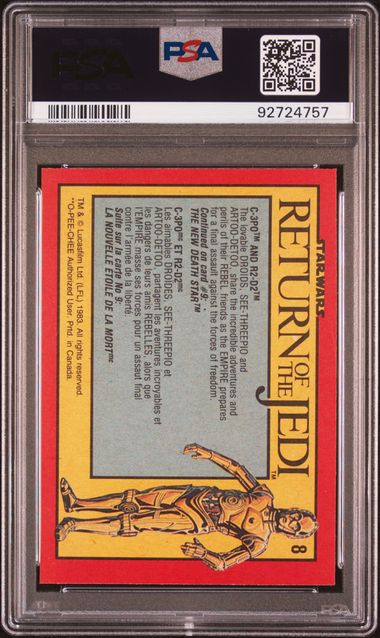 C - 3PO R2 - D2 PSA 8 1983 O - Pee - Chee Star Wars Return of the Jedi #8 C2 Star Wars Base Graded Cards - Hobby Gems