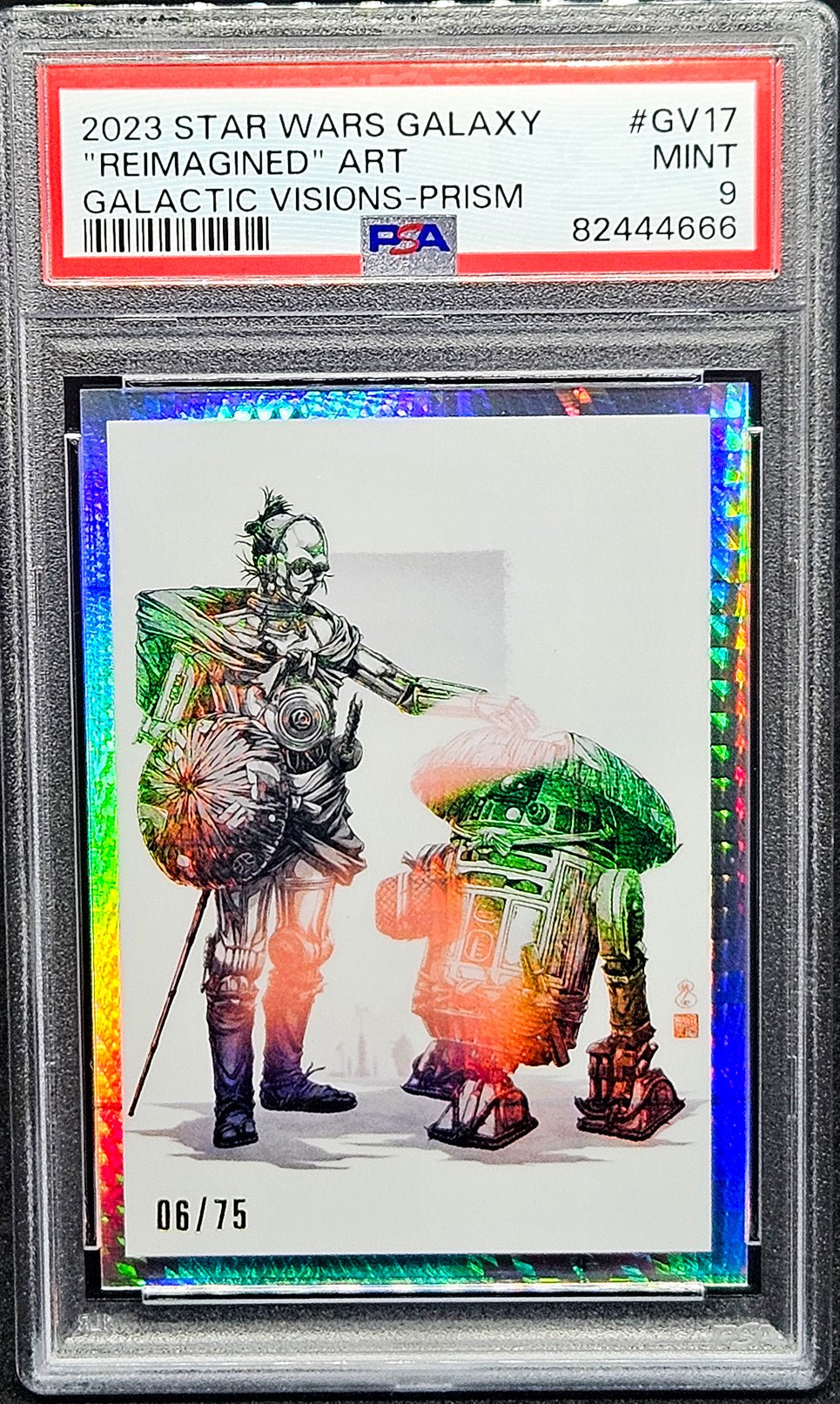 C-3PO R2-D2 PSA 9 2023 Star Wars Chrome Galaxy Prism Refractor #GV-17 06/75 Star Wars Graded Cards Parallel Serial Numbered - Hobby Gems