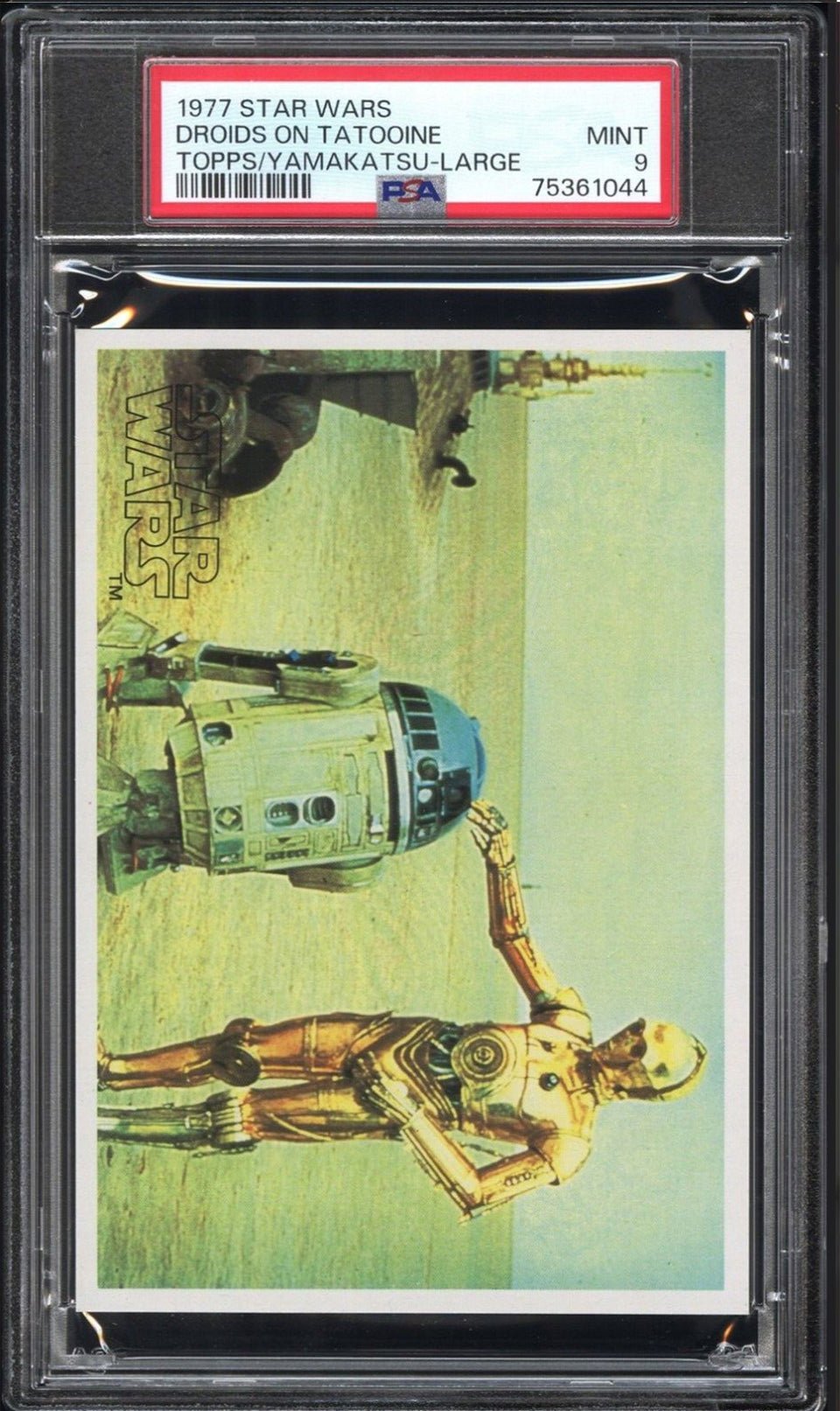 C-3PO R2-D2 PSA 9 Droids on Tatooine 1977 Star Wars Topps Yamakatsu Large Star Wars Base Graded Cards - Hobby Gems