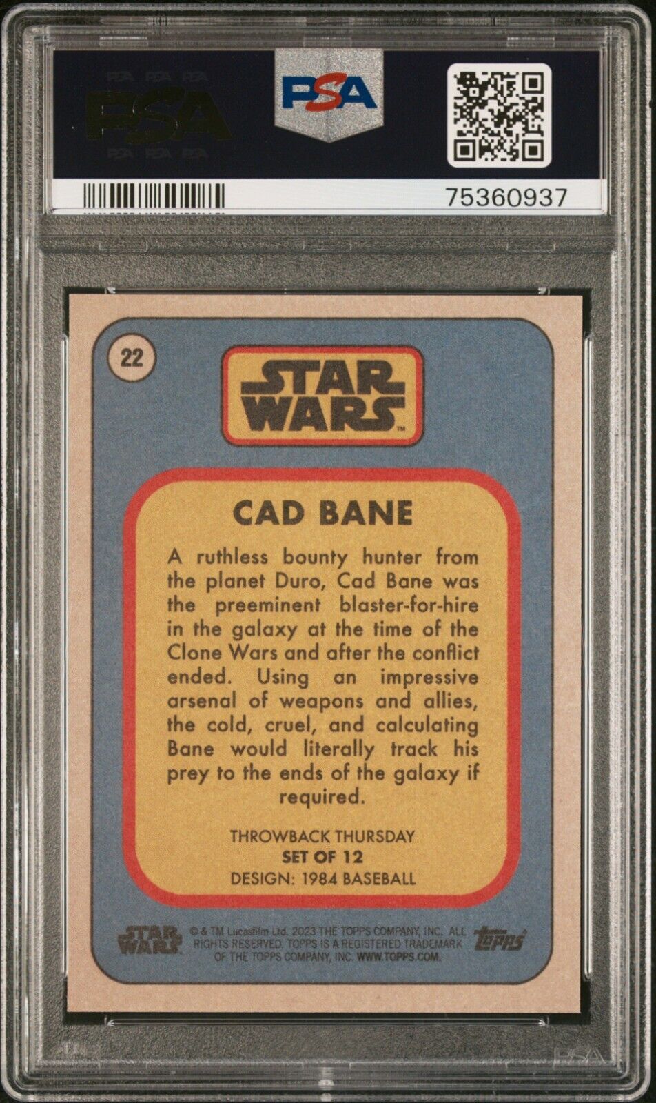 CAD BANE PSA 10 2023 Topps Star Wars Throwback Thursday TBT #22 C1 Star Wars Base Graded Cards - Hobby Gems