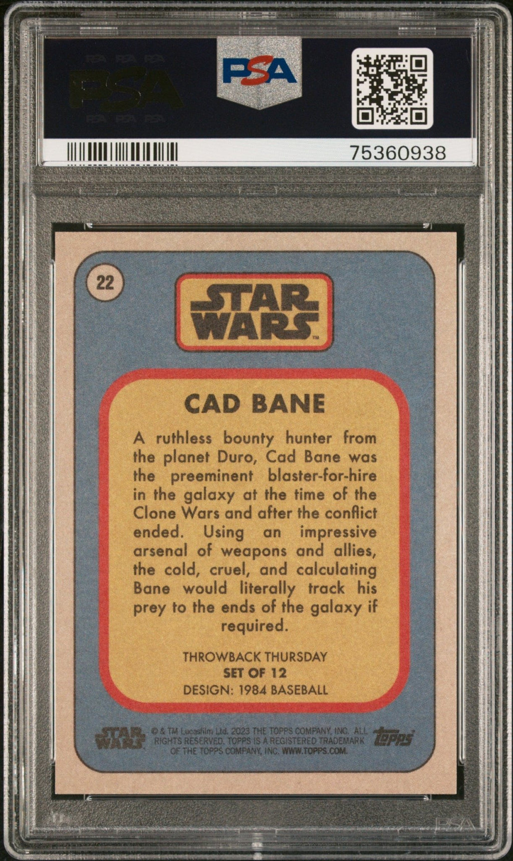 CAD BANE PSA 10 2023 Topps Star Wars Throwback Thursday TBT #22 C2 Star Wars Base Graded Cards - Hobby Gems