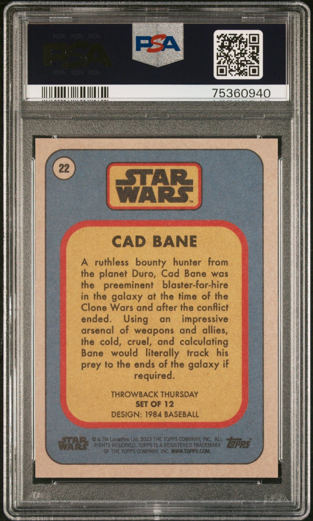 CAD BANE PSA 10 2023 Topps Star Wars Throwback Thursday TBT #22 C4 Star Wars Base Graded Cards - Hobby Gems