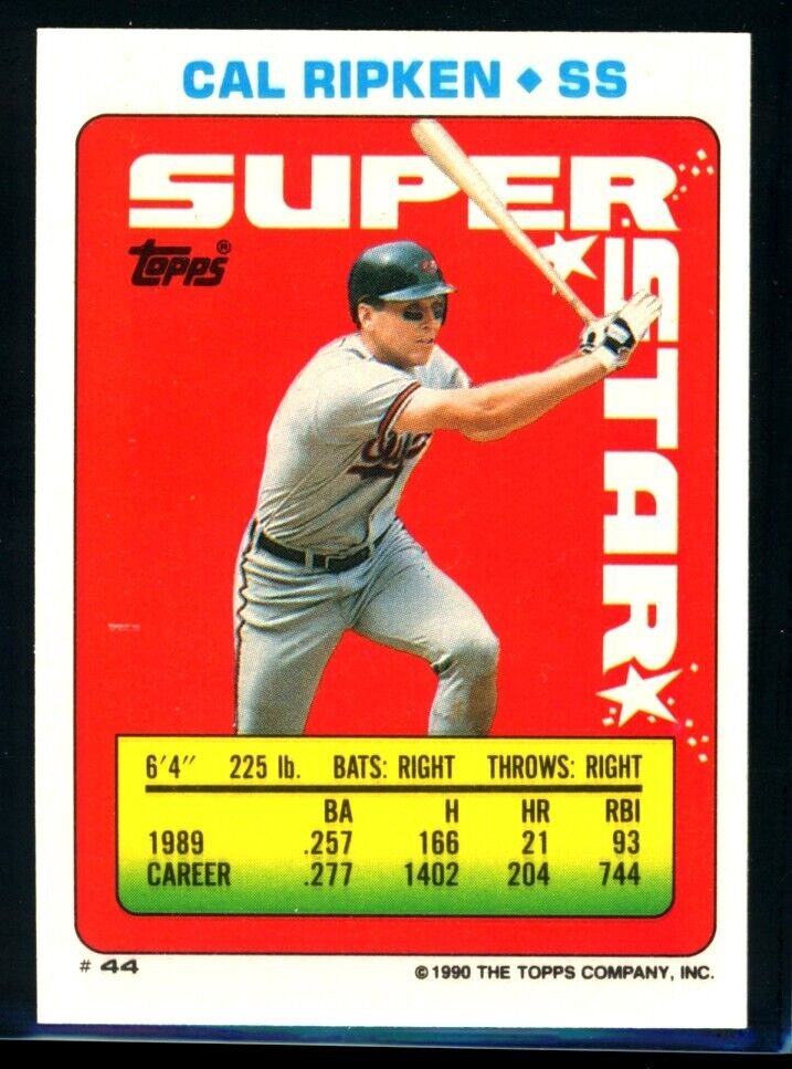 CAL RIPKEN 1990 Topps Sticker Superstar #44 Howard Johnson 90 Baseball Sticker - Hobby Gems