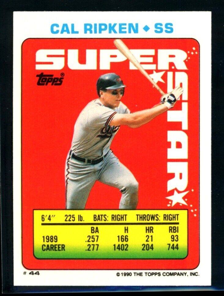 CAL RIPKEN 1990 Topps Sticker Superstar #44 McDowell 121 & Smith 262 Baseball Sticker - Hobby Gems