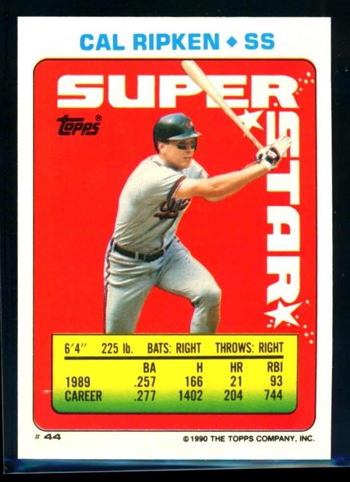 CAL RIPKEN 1990 Topps Sticker Superstar #44 White & 168 Leonard 223 C1 Baseball Sticker - Hobby Gems