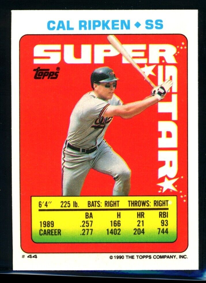 CAL RIPKEN 1990 Topps Sticker Superstar #44 White & 168 Leonard 223 C2 Baseball Sticker - Hobby Gems