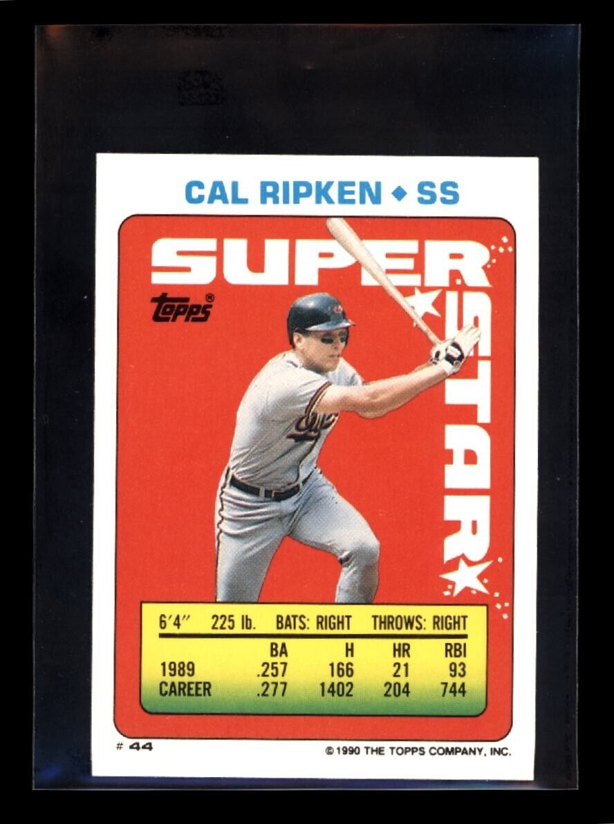 CAL RIPKEN JR 44 1990 Topps Yearbook Stickercard Joyner 168 Leonard 223 C1 Baseball Sticker - Hobby Gems