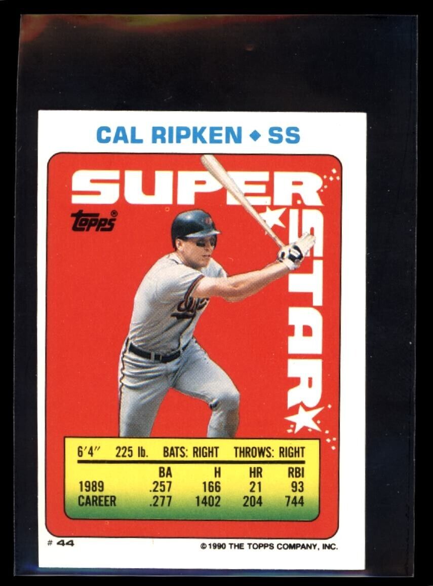 CAL RIPKEN JR 44 1990 Topps Yearbook Stickercard Joyner 168 Leonard 223 C2 Baseball Sticker - Hobby Gems