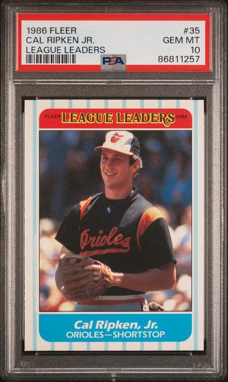 CAL RIPKEN JR PSA 10 1986 Fleer League Leaders #35 Baseball Base Graded Cards - Hobby Gems