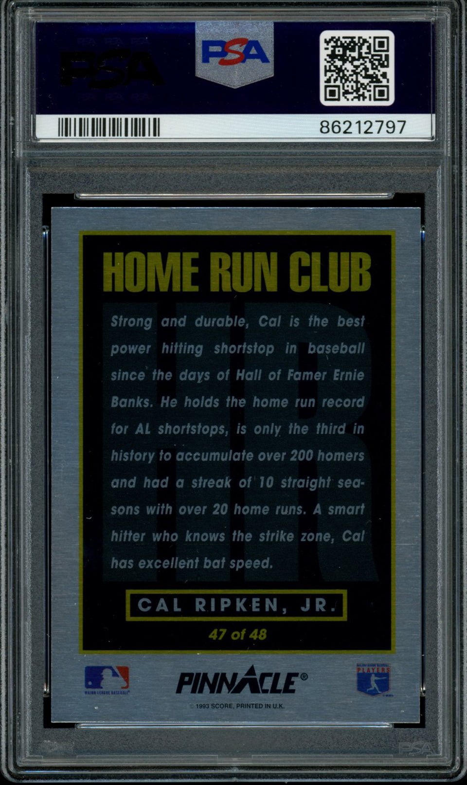 CAL RIPKEN JR PSA 8 1993 Pinnacle Home Run Club #47 Baseball Base Graded Cards - Hobby Gems