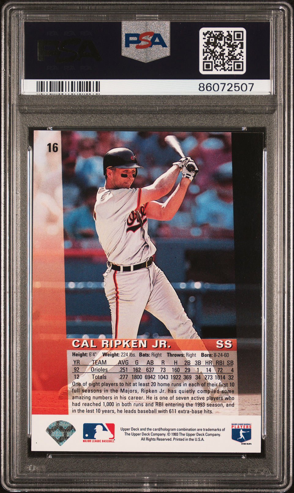 CAL RIPKEN JR PSA 8 1993 Upper Deck Diamond Gallery Hologram #16 Baseball Base Graded Cards - Hobby Gems