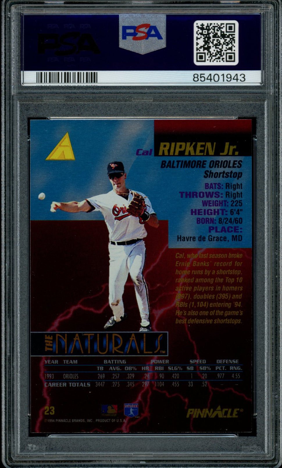 CAL RIPKEN JR PSA 9 1994 Pinnacle The Naturals #23 Baseball Graded Cards Insert - Hobby Gems