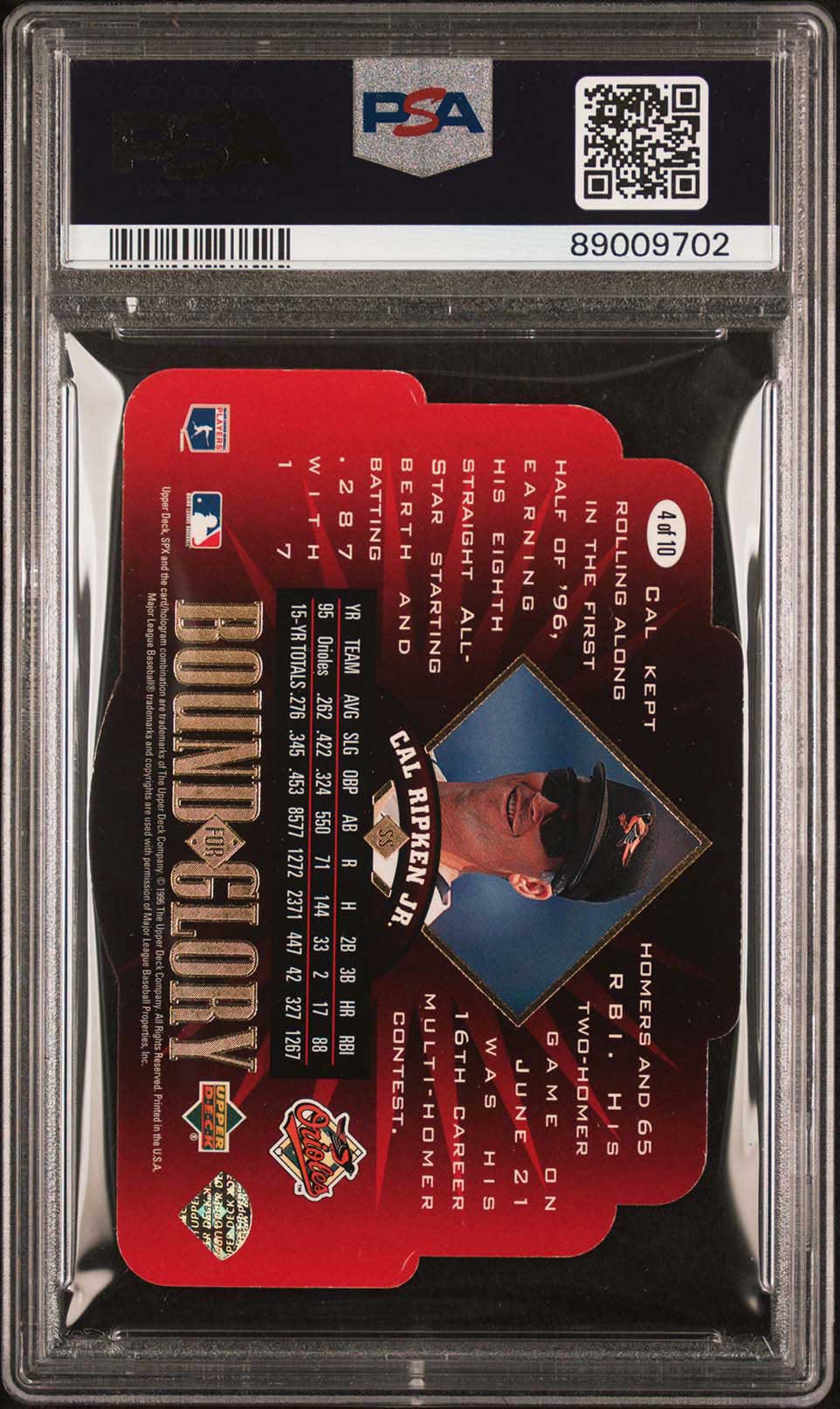 CAL RIPKEN JR PSA 9 1996 Upper Deck SPx Bound for Glory #4 Baseball Graded Cards Insert - Hobby Gems