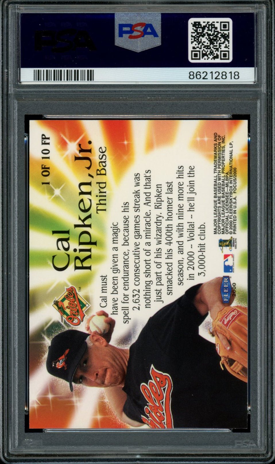 CAL RIPKEN JR PSA 9 2000 Fleer Focus Focus Pocus #1 Baseball Graded Cards Insert - Hobby Gems