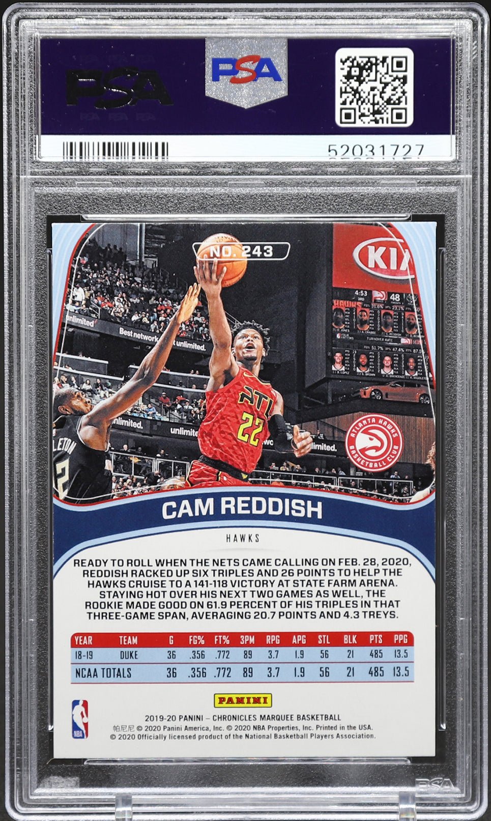 CAM REDDISH PSA 10 2019-20 Panini Chronicles RC Marquee #243 Basketball Graded Cards Parallel RC - Hobby Gems