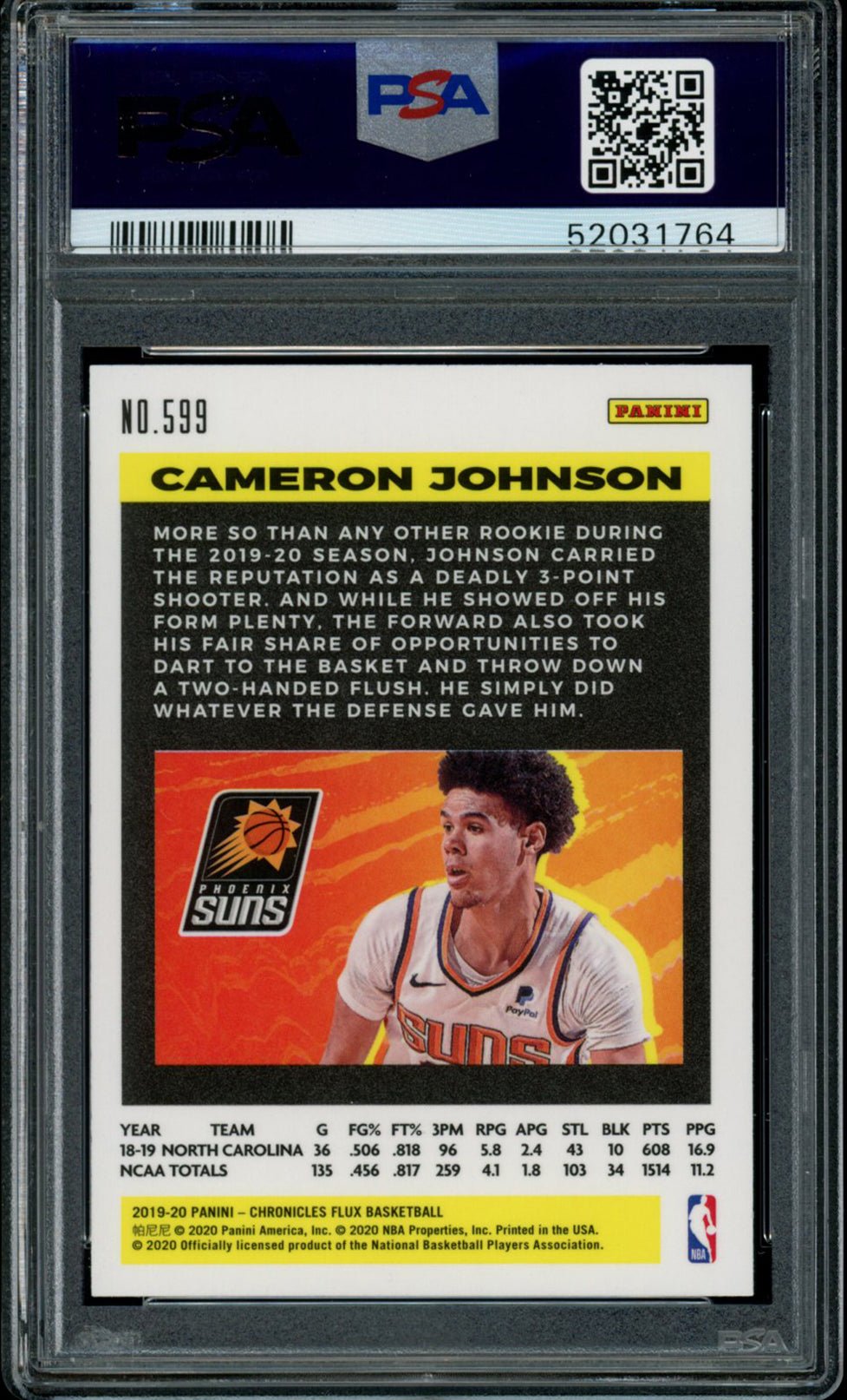 CAMERON JOHNSON PSA 10 2019-20 Panini Chronicles RC Flux #599 Basketball Base Graded Cards RC - Hobby Gems