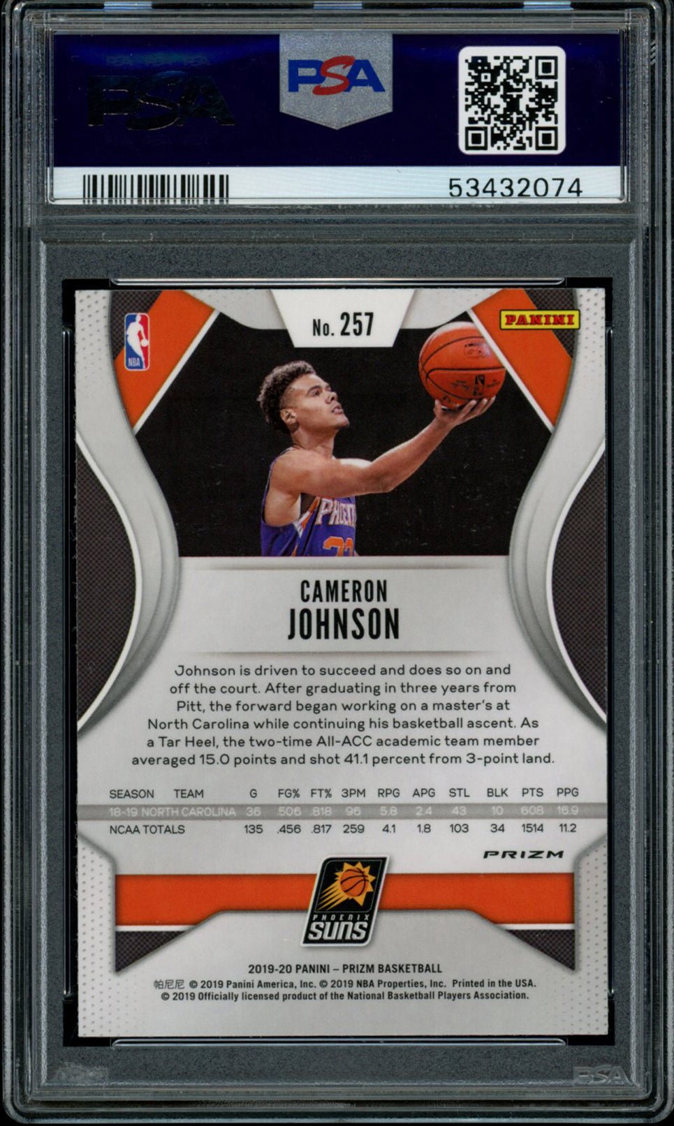 CAMERON JOHNSON PSA 10 2019-20 Panini Prizm RC Silver Prizm #257 Basketball Graded Cards Parallel RC - Hobby Gems