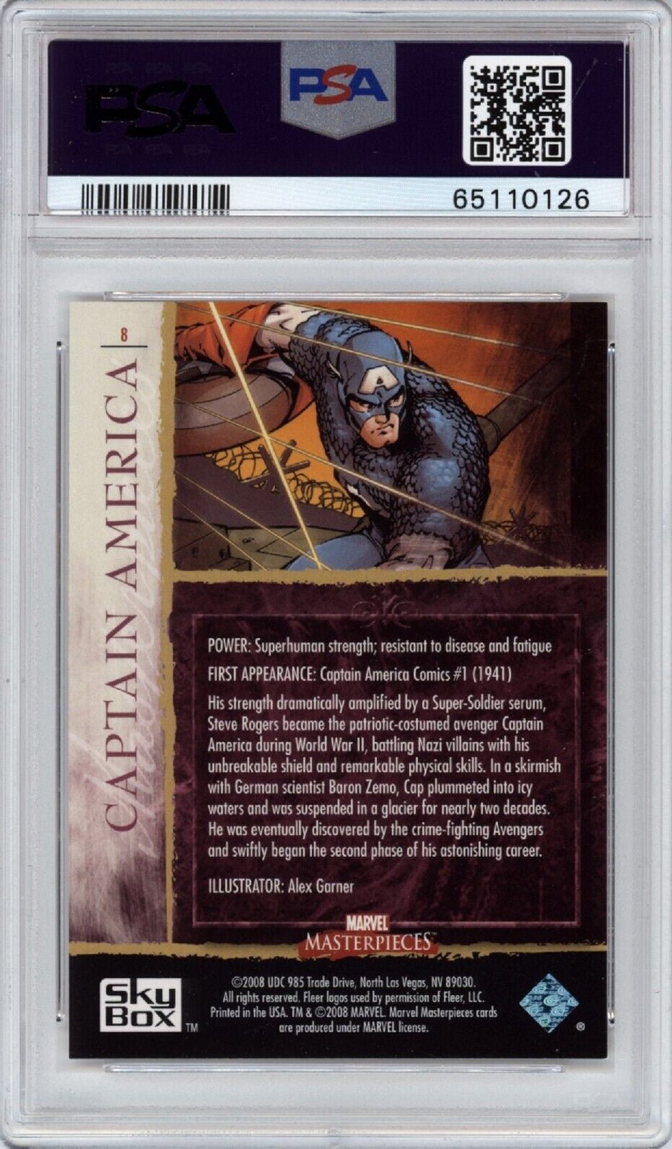 CAPTAIN AMERICA PSA 10 2008 Upper Deck Marvel Masterpieces #8 C1 Marvel Base Graded Cards - Hobby Gems