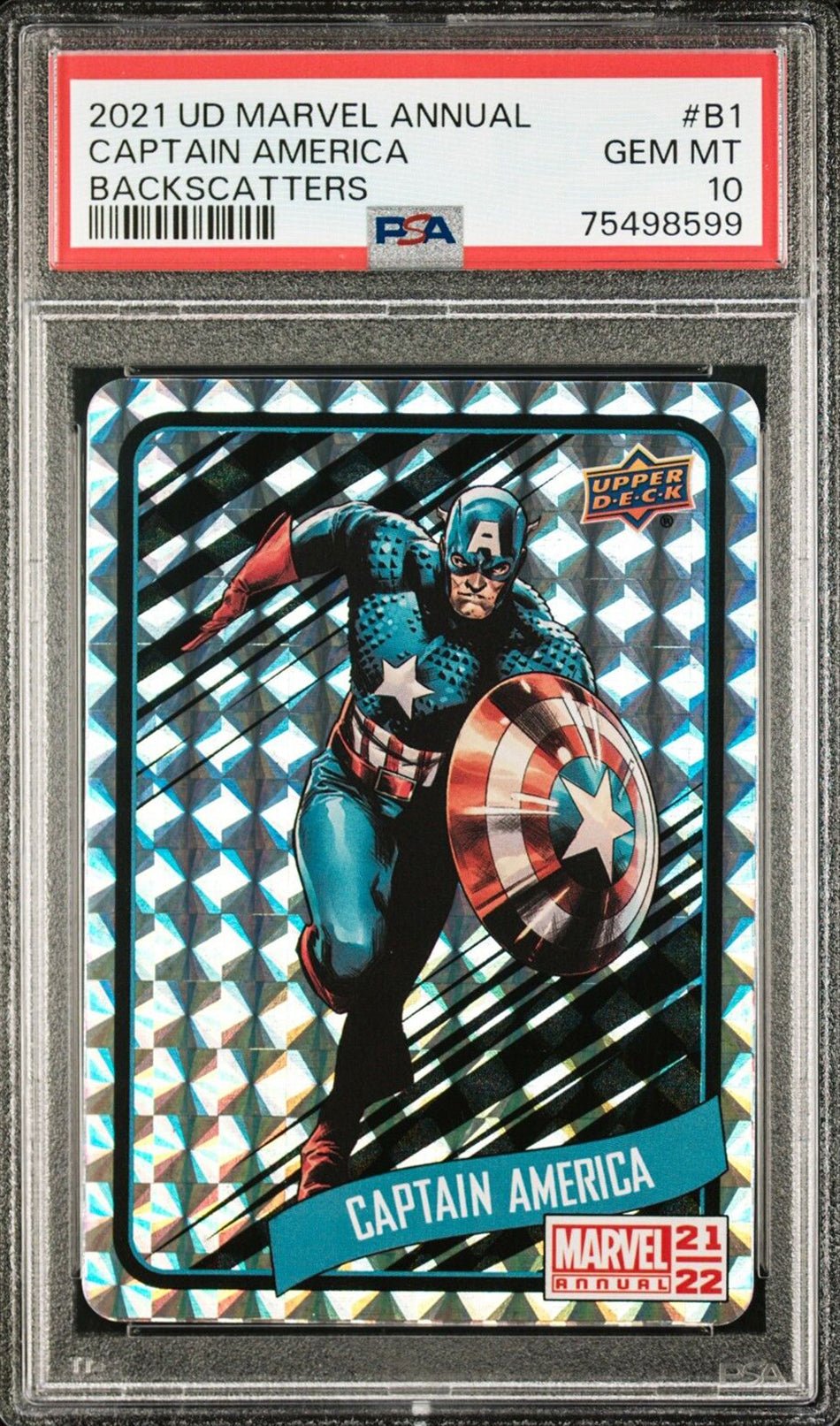 CAPTAIN AMERICA PSA 10 2021 Upper Deck Marvel Annual Backscatters #B1 Marvel Graded Cards Insert - Hobby Gems