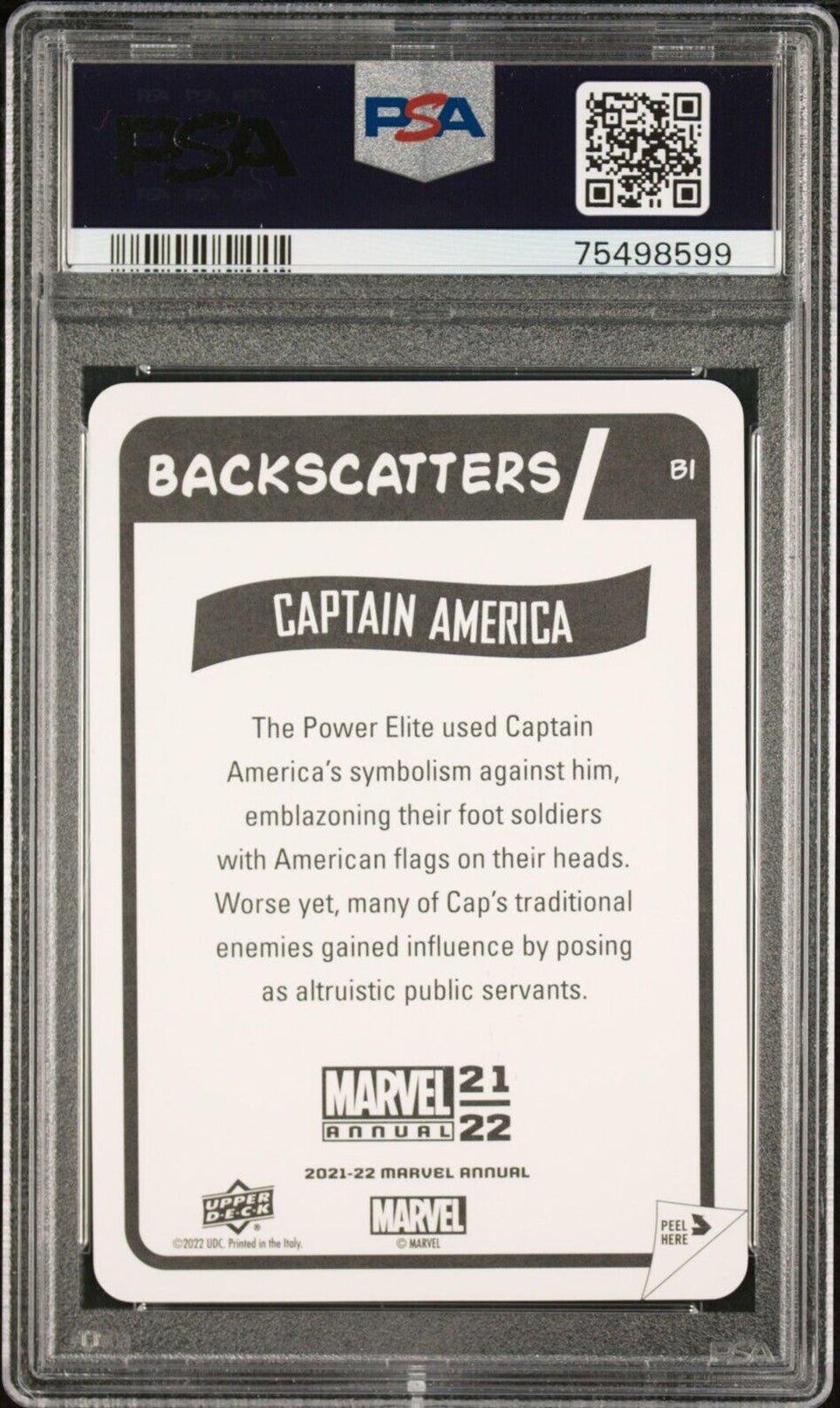 CAPTAIN AMERICA PSA 10 2021 Upper Deck Marvel Annual Backscatters #B1 Marvel Graded Cards Insert - Hobby Gems