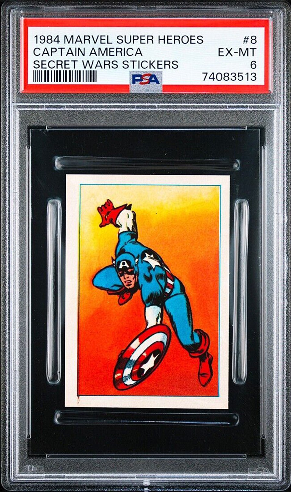 CAPTAIN AMERICA PSA 6 1984 Marvel Super Heroes Secret Wars Sticker #8 Marvel Graded Cards Sticker - Hobby Gems