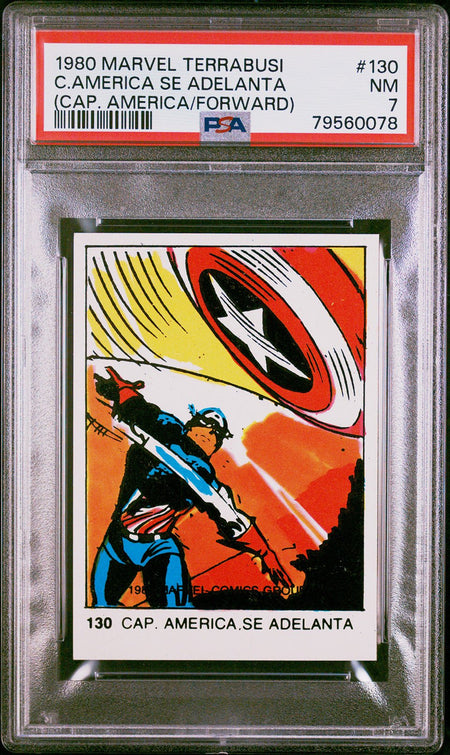 CAPTAIN AMERICA PSA 7 1980 Marvel Terrabusi Cap. America Se Adelanta #130 Marvel Base Graded Cards - Hobby Gems