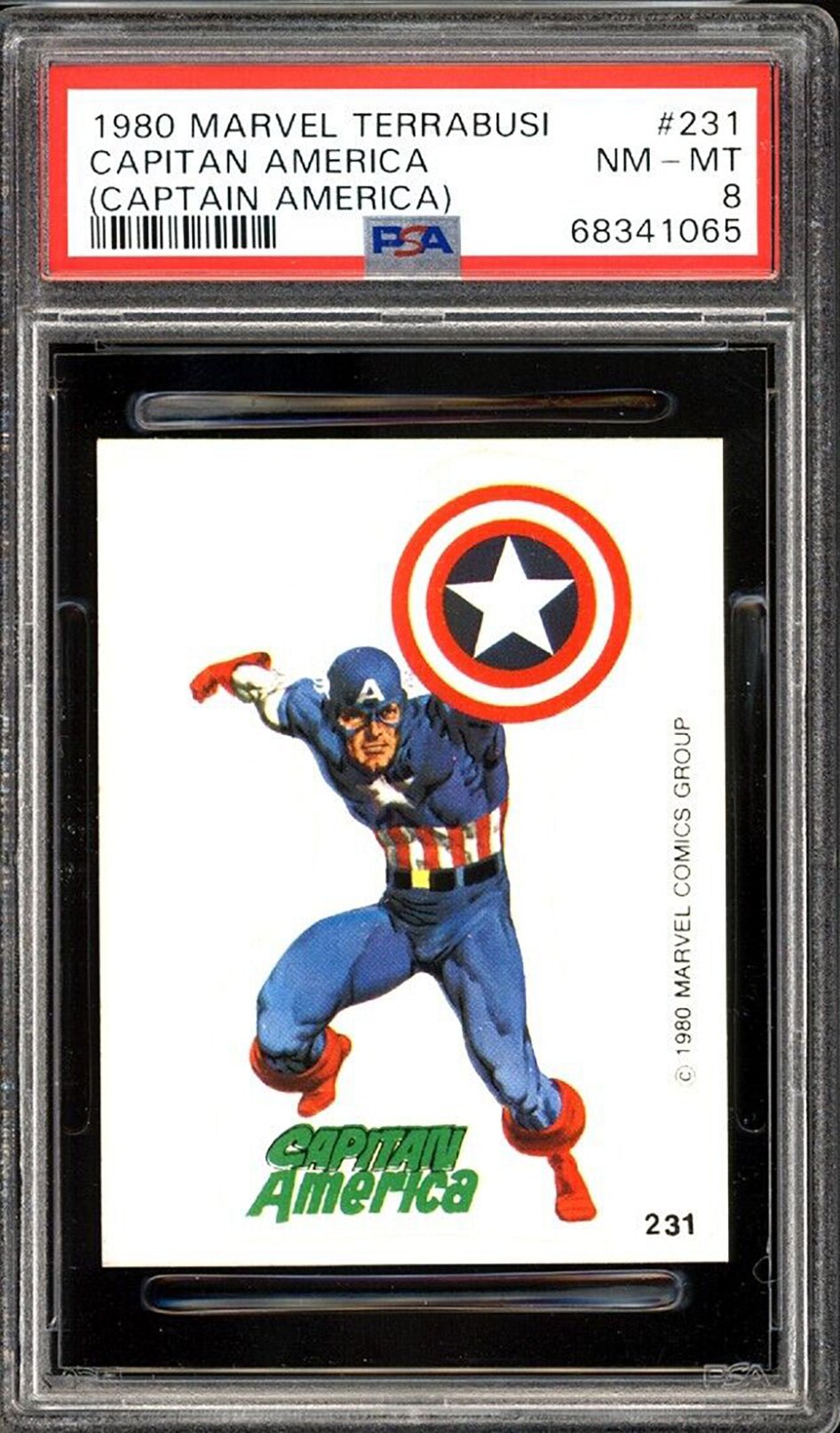 CAPTAIN AMERICA PSA 8 1980 Marvel Terrabusi Sticker #231 Capitan America C1 Marvel Graded Cards Sticker - Hobby Gems
