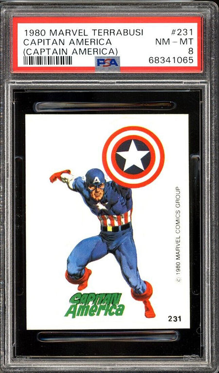 CAPTAIN AMERICA PSA 8 1980 Marvel Terrabusi Sticker #231 Capitan America C1 Marvel Graded Cards Sticker - Hobby Gems