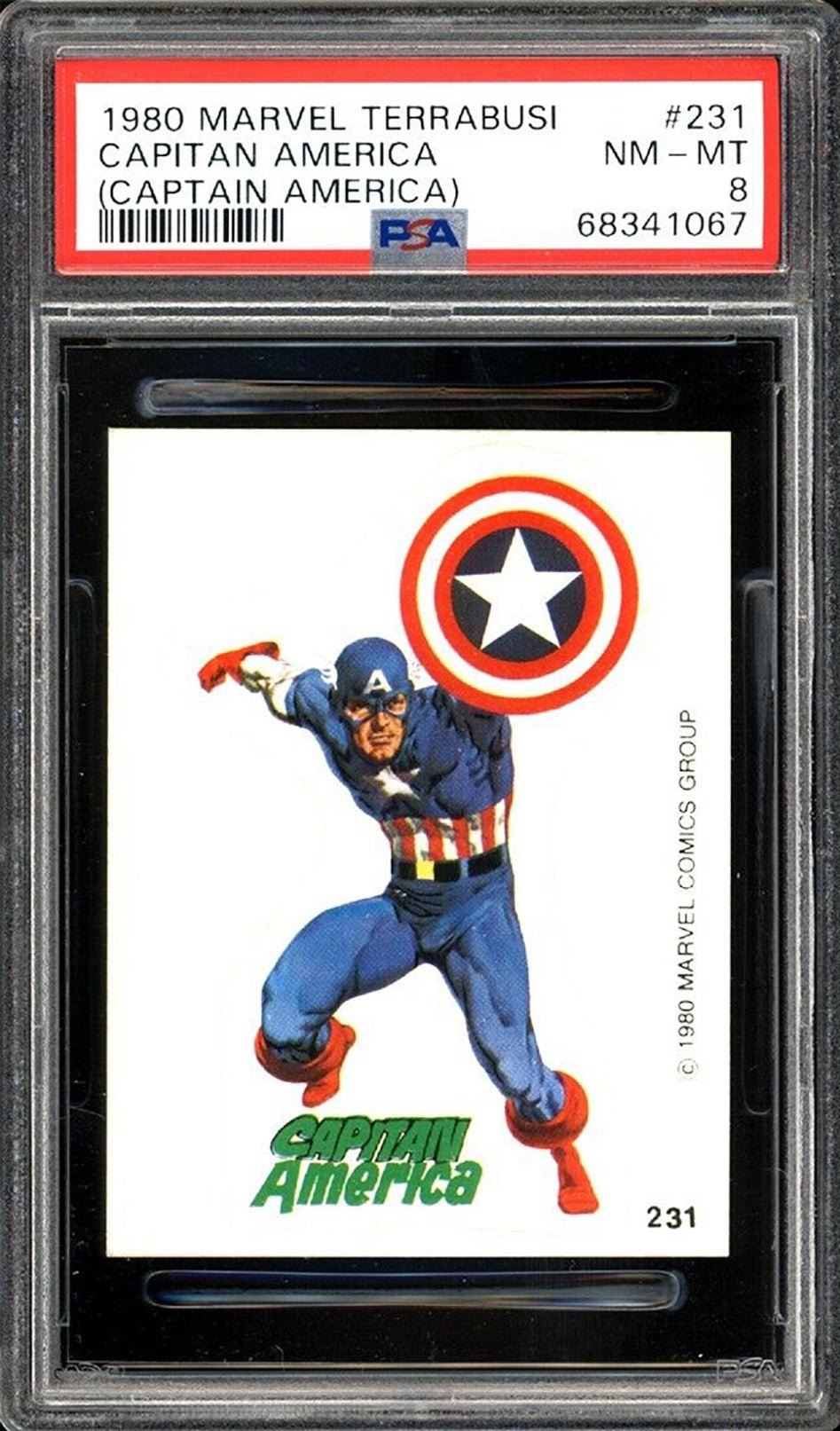 CAPTAIN AMERICA PSA 8 1980 Marvel Terrabusi Sticker #231 Capitan America C2 Marvel Graded Cards Sticker - Hobby Gems