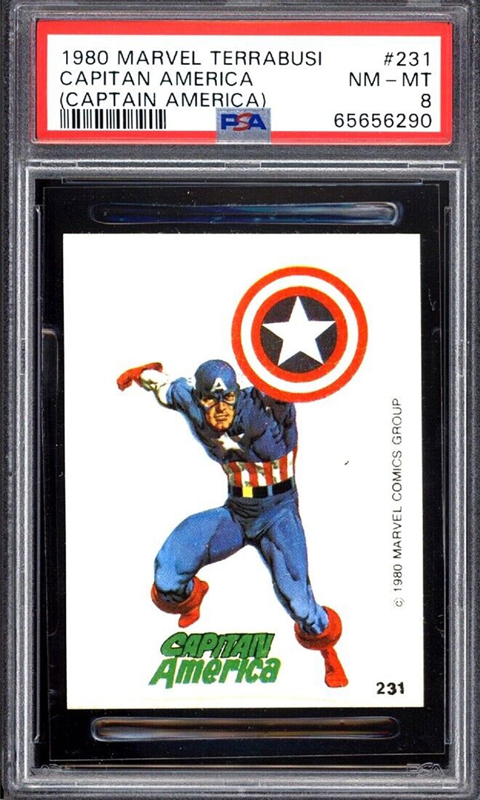 CAPTAIN AMERICA PSA 8 1980 Marvel Terrabusi Sticker #231 Capitan America C3 Marvel Graded Cards Sticker - Hobby Gems
