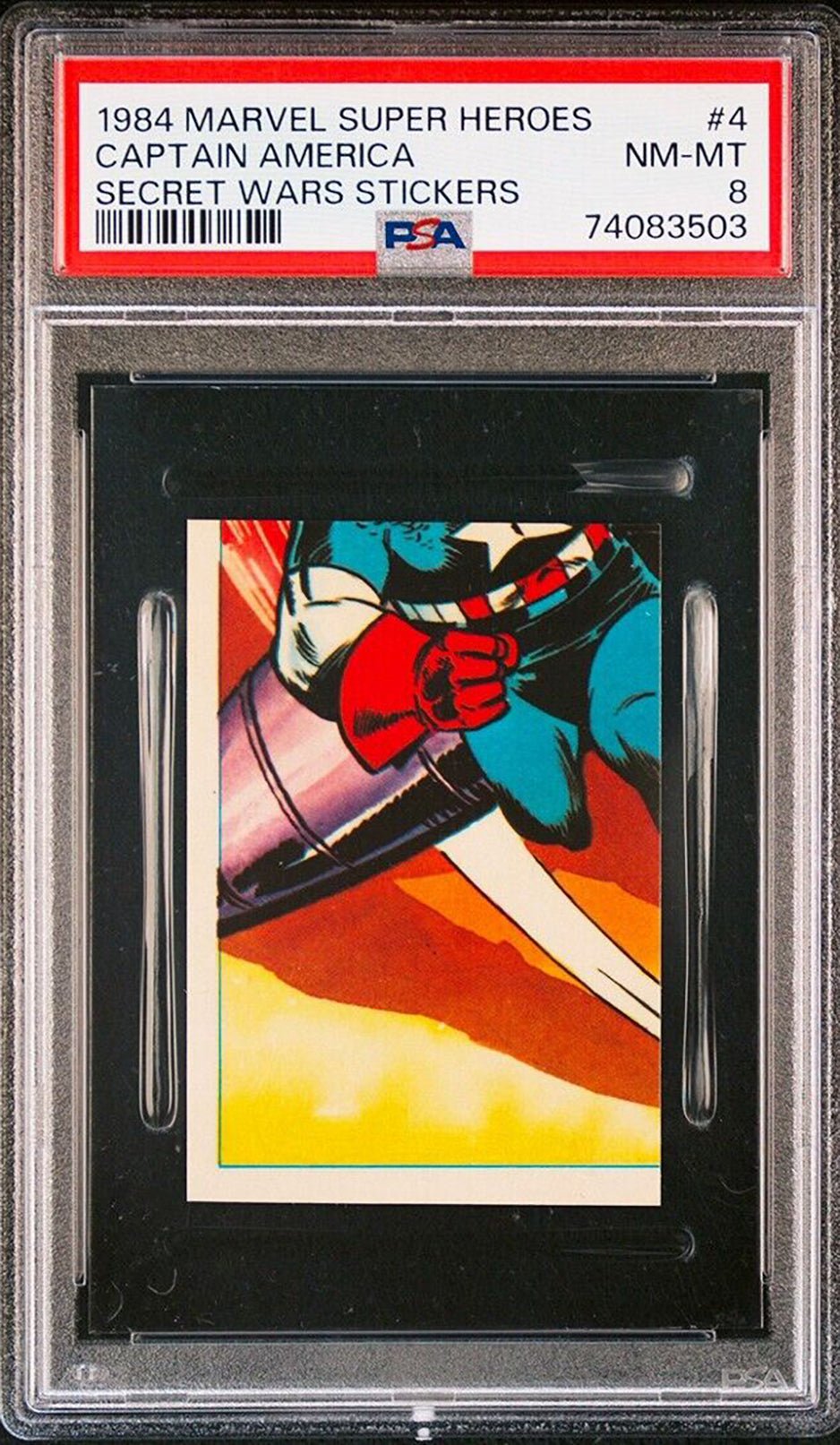 CAPTAIN AMERICA PSA 8 1984 Marvel Super Heroes Secret Wars Sticker #4 Marvel Graded Cards Sticker - Hobby Gems