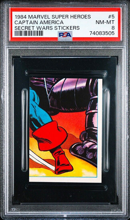 CAPTAIN AMERICA PSA 8 1984 Marvel Super Heroes Secret Wars Sticker #5 C2 Marvel Graded Cards Sticker - Hobby Gems