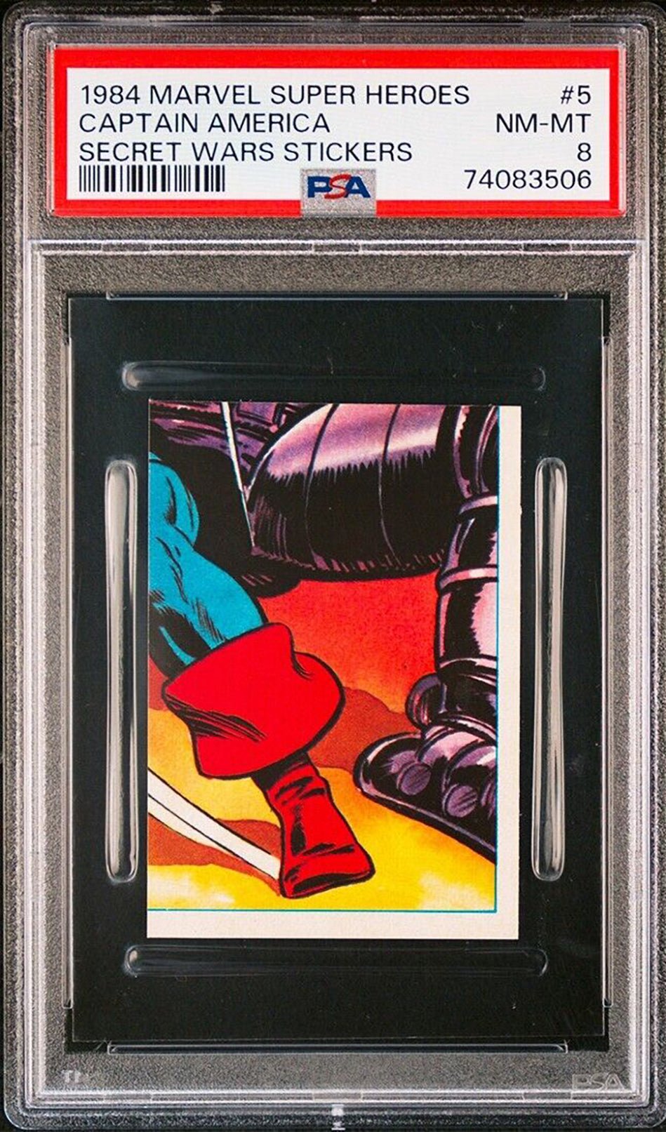 CAPTAIN AMERICA PSA 8 1984 Marvel Super Heroes Secret Wars Sticker #5 C3 Marvel Graded Cards Sticker - Hobby Gems