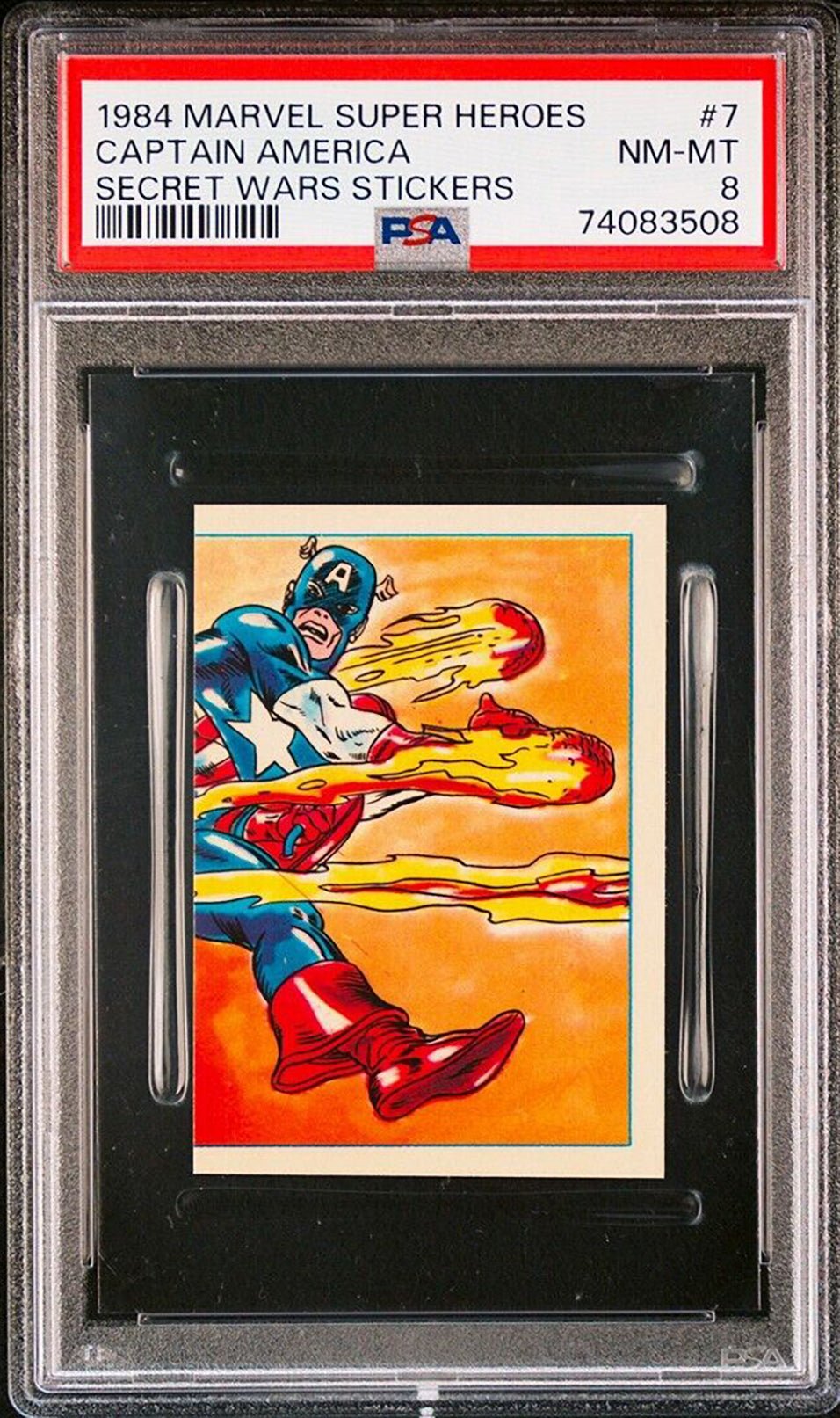 CAPTAIN AMERICA PSA 8 1984 Marvel Super Heroes Secret Wars Sticker #7 C2 Marvel Graded Cards Sticker - Hobby Gems