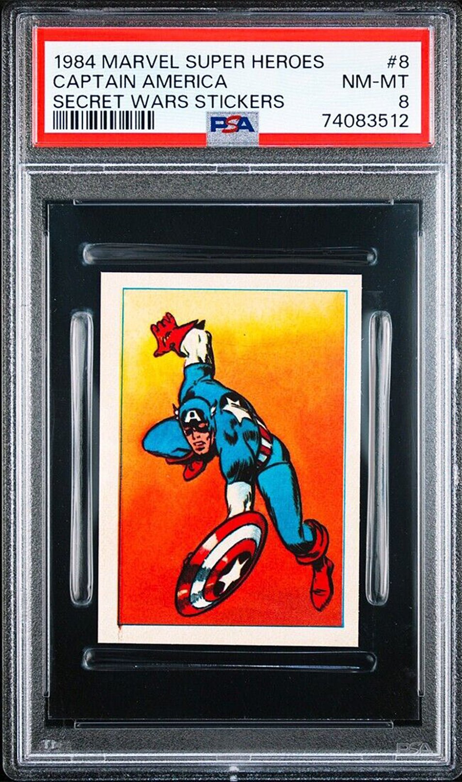 CAPTAIN AMERICA PSA 8 1984 Marvel Super Heroes Secret Wars Sticker #8 Marvel Graded Cards Sticker - Hobby Gems