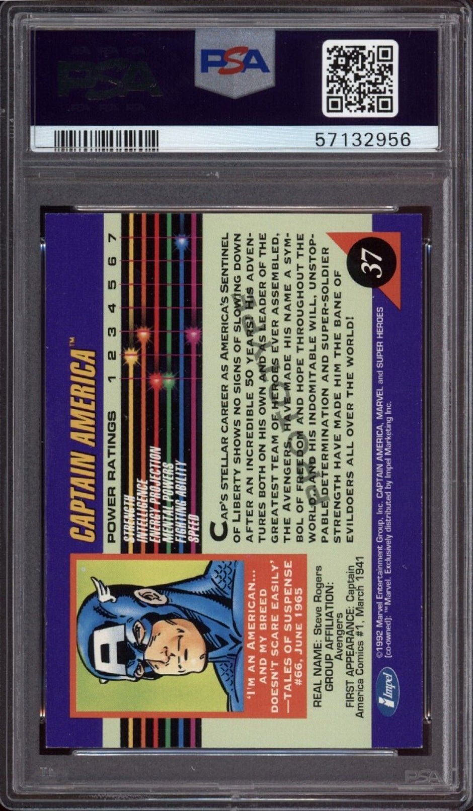 CAPTAIN AMERICA PSA 8 1992 Marvel Universe Prototype #37 C1 Marvel Base Graded Cards - Hobby Gems