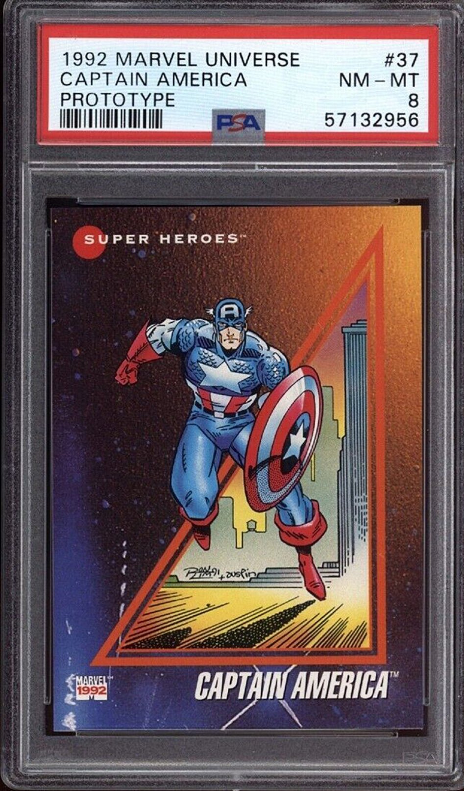 CAPTAIN AMERICA PSA 8 1992 Marvel Universe Prototype #37 C1 Marvel Base Graded Cards - Hobby Gems