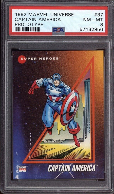 CAPTAIN AMERICA PSA 8 1992 Marvel Universe Prototype #37 C1 Marvel Base Graded Cards - Hobby Gems