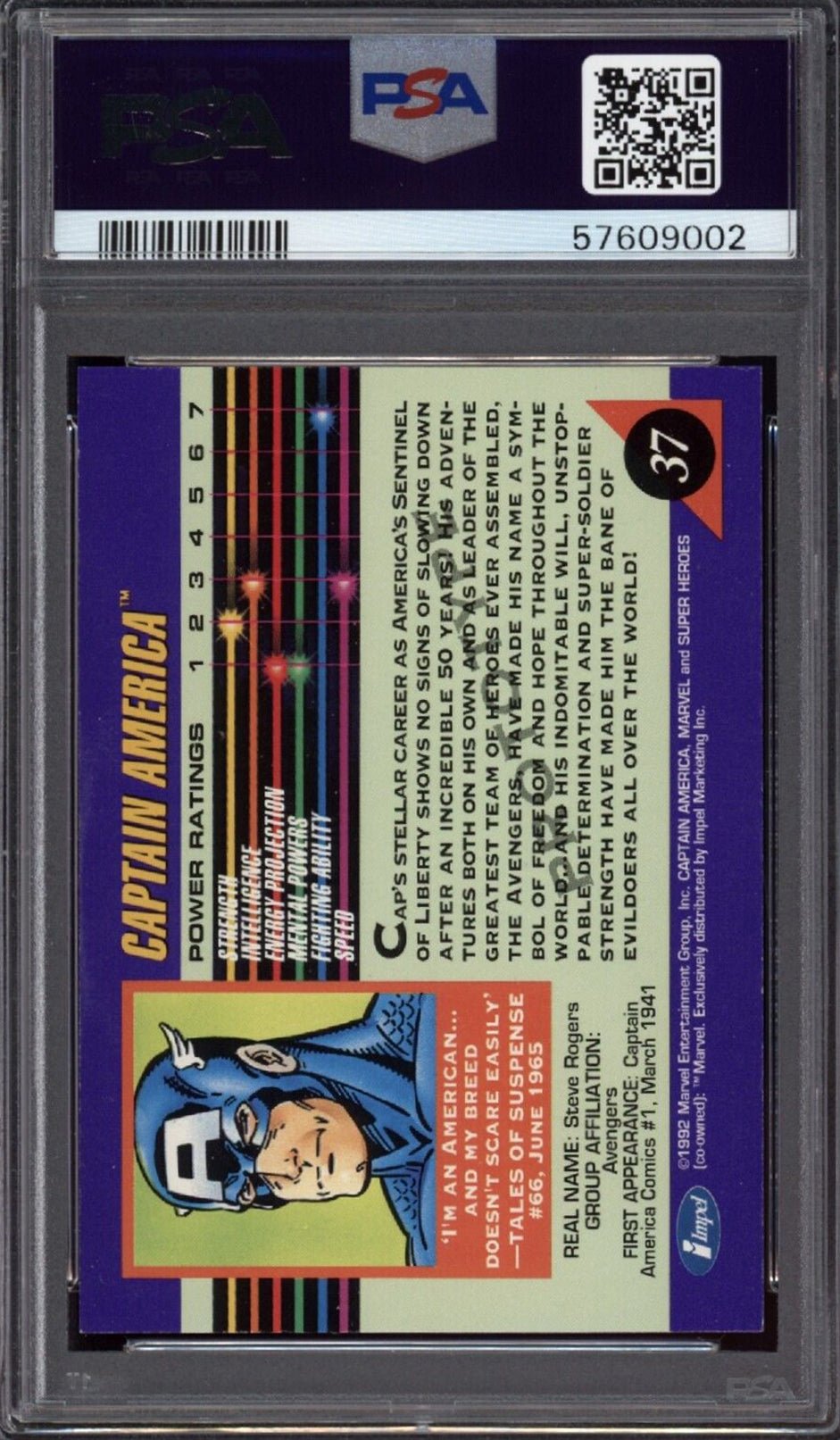 CAPTAIN AMERICA PSA 8 1992 Marvel Universe Prototype #37 C2 Marvel Base Graded Cards - Hobby Gems