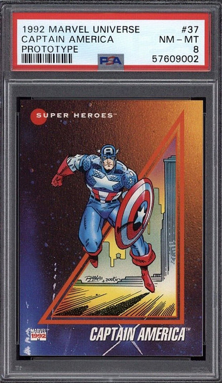 CAPTAIN AMERICA PSA 8 1992 Marvel Universe Prototype #37 C2 Marvel Base Graded Cards - Hobby Gems