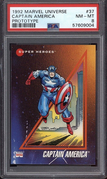 CAPTAIN AMERICA PSA 8 1992 Marvel Universe Prototype #37 C3 Marvel Base Graded Cards - Hobby Gems