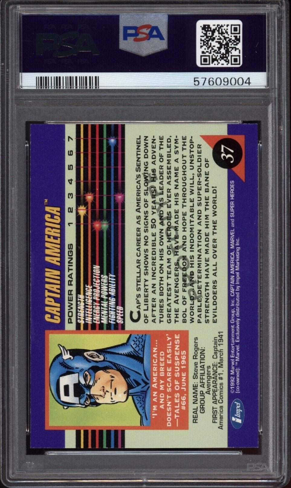 CAPTAIN AMERICA PSA 8 1992 Marvel Universe Prototype #37 C3 Marvel Base Graded Cards - Hobby Gems